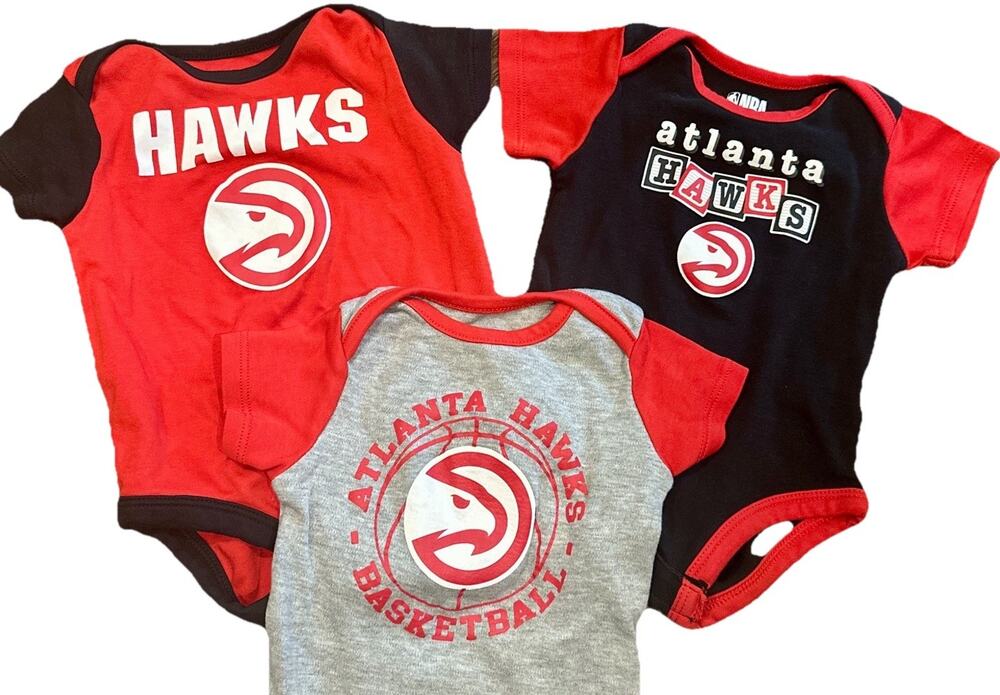 NBA Atlanta Hawks Baby Bodysuit 3 Pack Lot 3/6M Infant Red Black Gray ATL